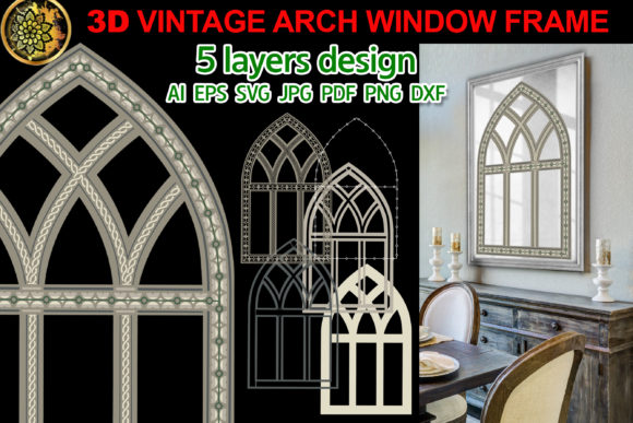 3D Vintage Farmhouse Arch Window Frame 1