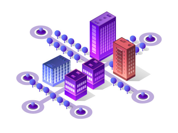 Violet Set 3d Futuristic Isometric for Smart Cities